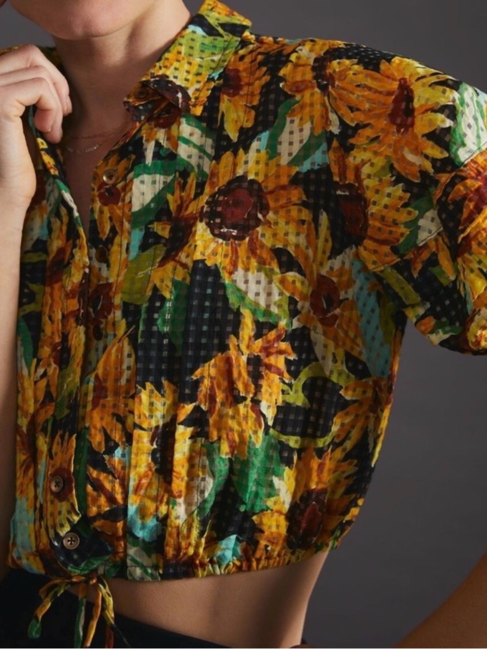 Anthropologie Maeve sunflower blouse size L $120 retail